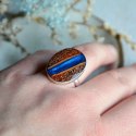 Niebieska rzeka - oryginalny pierścionek z dużym oczkiem z drewna i żywicy
