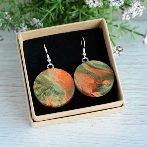 Zielono pomarańczowe kolczyki wiszące XL