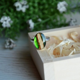 Leśny pierścionek z owalnym oczkiem z gałązką