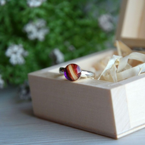 Pierścionek hand made z różowym oczkiem