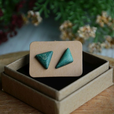 Kolczyki na sztyfcie zielone trójkąty