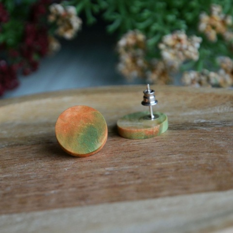 Zielono pomarańczowe kolczyki wkrętki